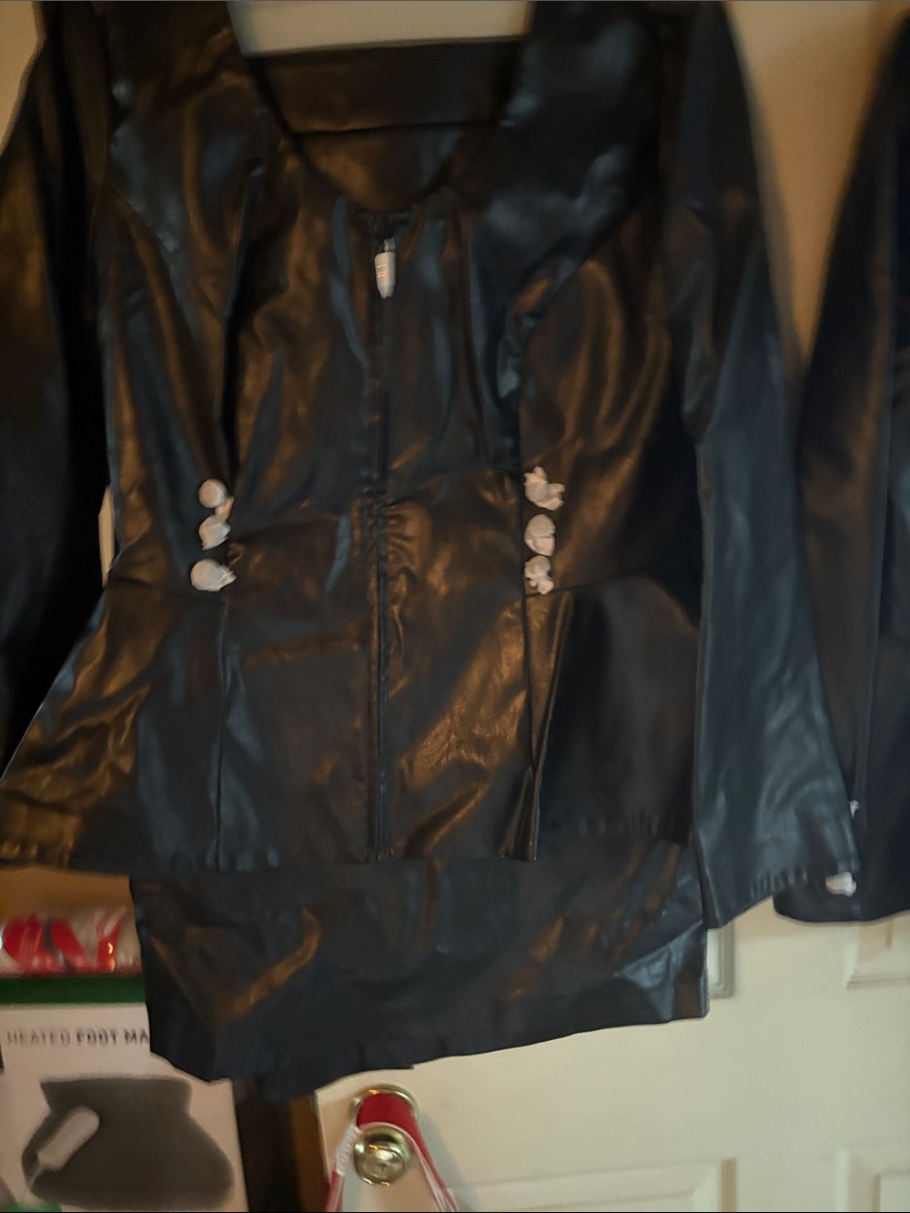 Ashro Black Faux Leather Jacket with Decorative Buttons
